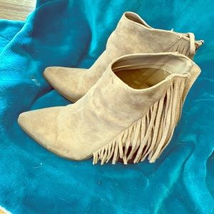 Tan fringe boots